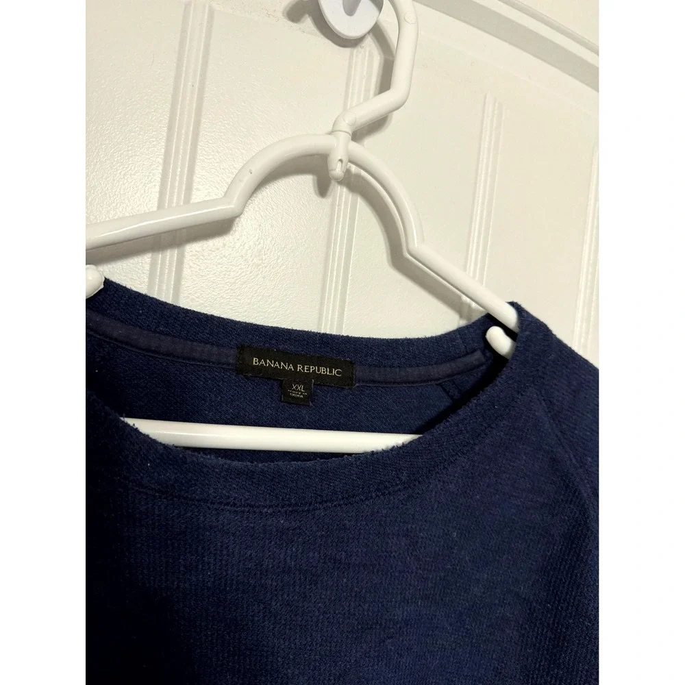 Banana Republic Sweatshirt Mens XXL Navy Blue Raglan Waffle Knit EUC